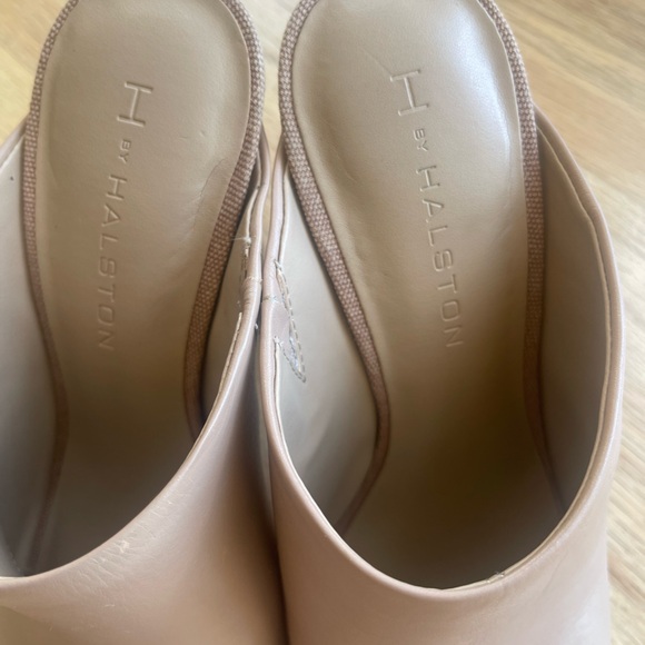 H by Halston Sand Nude Leather Kendra Open Toe Mule Heel - Picture 5 of 7